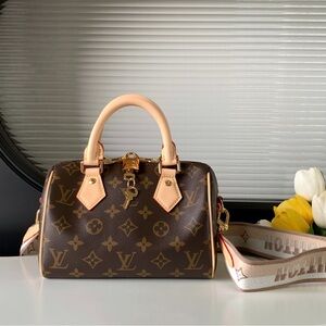 Louis Vuitton Brown Monogram Mini Speedy Satchel with Cream Trim